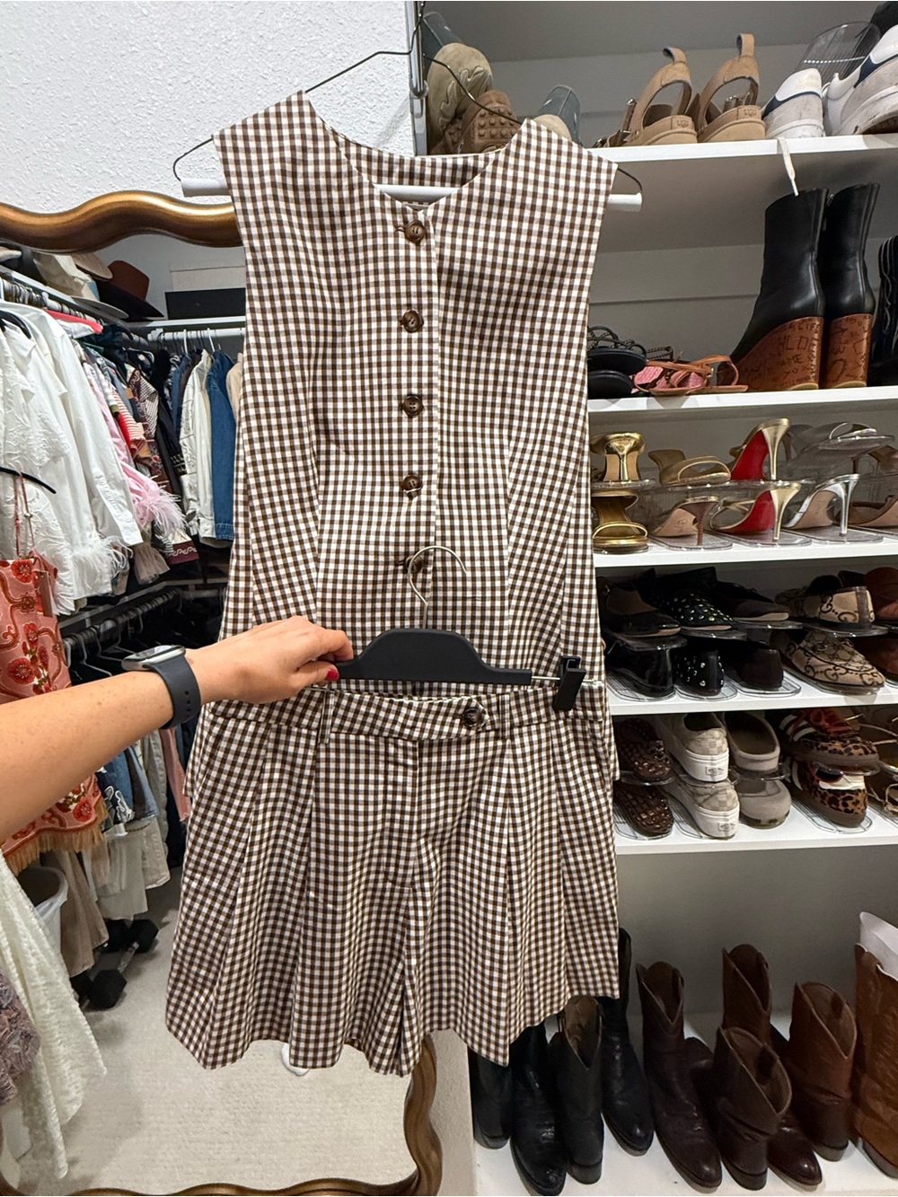 ASTR the Label—Brown Gingham Sleeveless Pleated Set (top and bottom are size M)